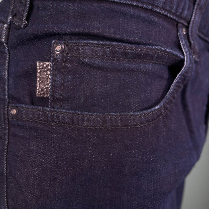 Emporio Armani J45 Regular Fit 5 Pocket Black Eagle Distressed Belt Patch Jeans Blue