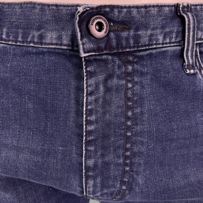 Emporio Armani J45 Regular Fit 5 Pocket Black Eagle Distressed Belt Patch Jeans Dark Blue