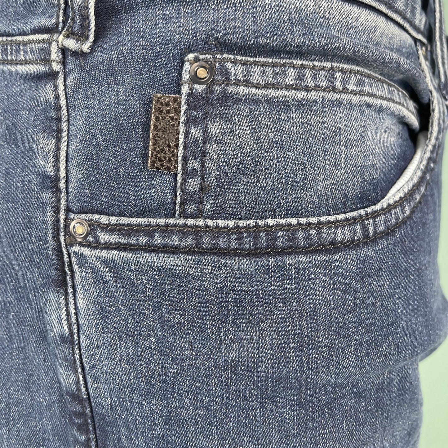 Emporio Armani J45 Regular Fit 5 Pocket Black Eagle Distressed Belt Patch Jeans Dark Blue