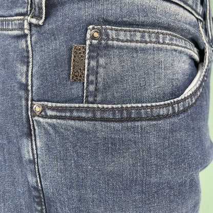 Emporio Armani J45 Regular Fit 5 Pocket Black Eagle Distressed Belt Patch Jeans Dark Blue