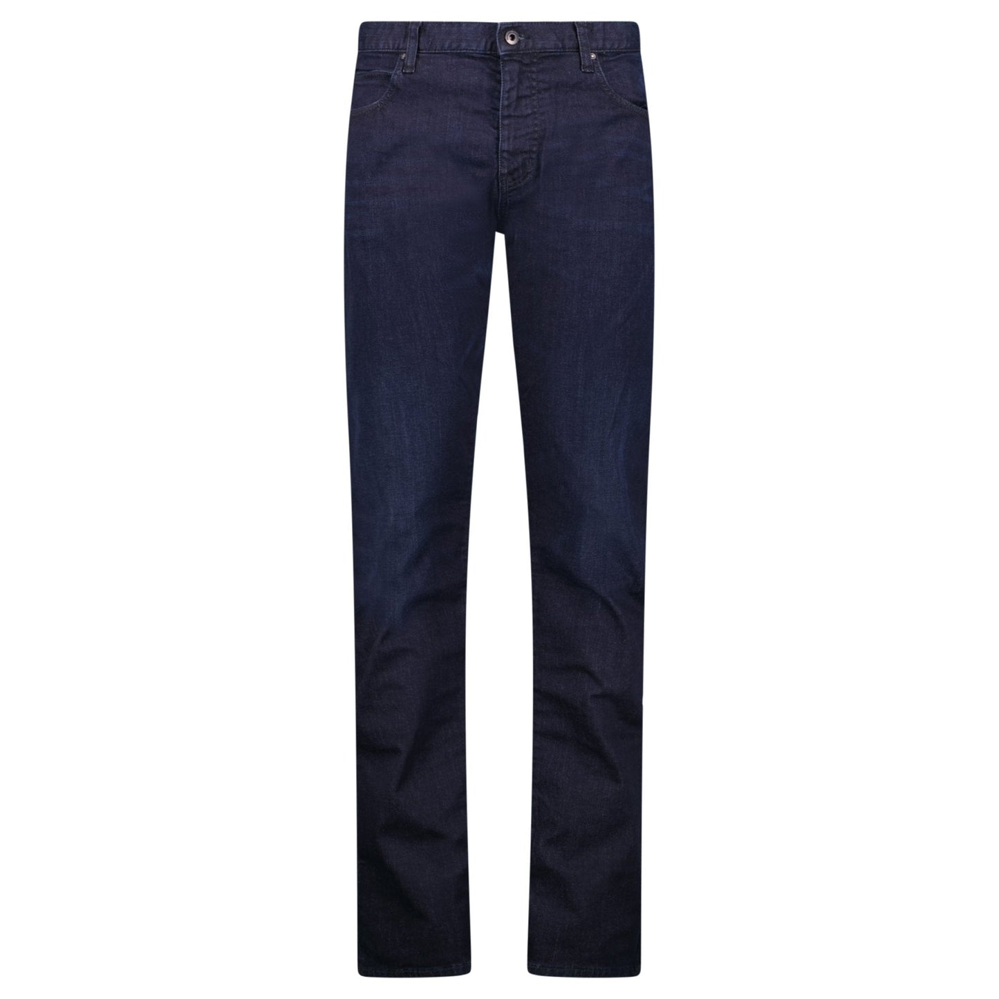 Emporio Armani J45 Regular Fit 5 Pocket Black Eagle Distressed Belt Patch Jeans Dark Blue