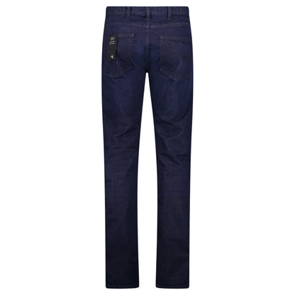 Emporio Armani J45 Regular Fit 5 Pocket Black Eagle Distressed Belt Patch Jeans Dark Blue
