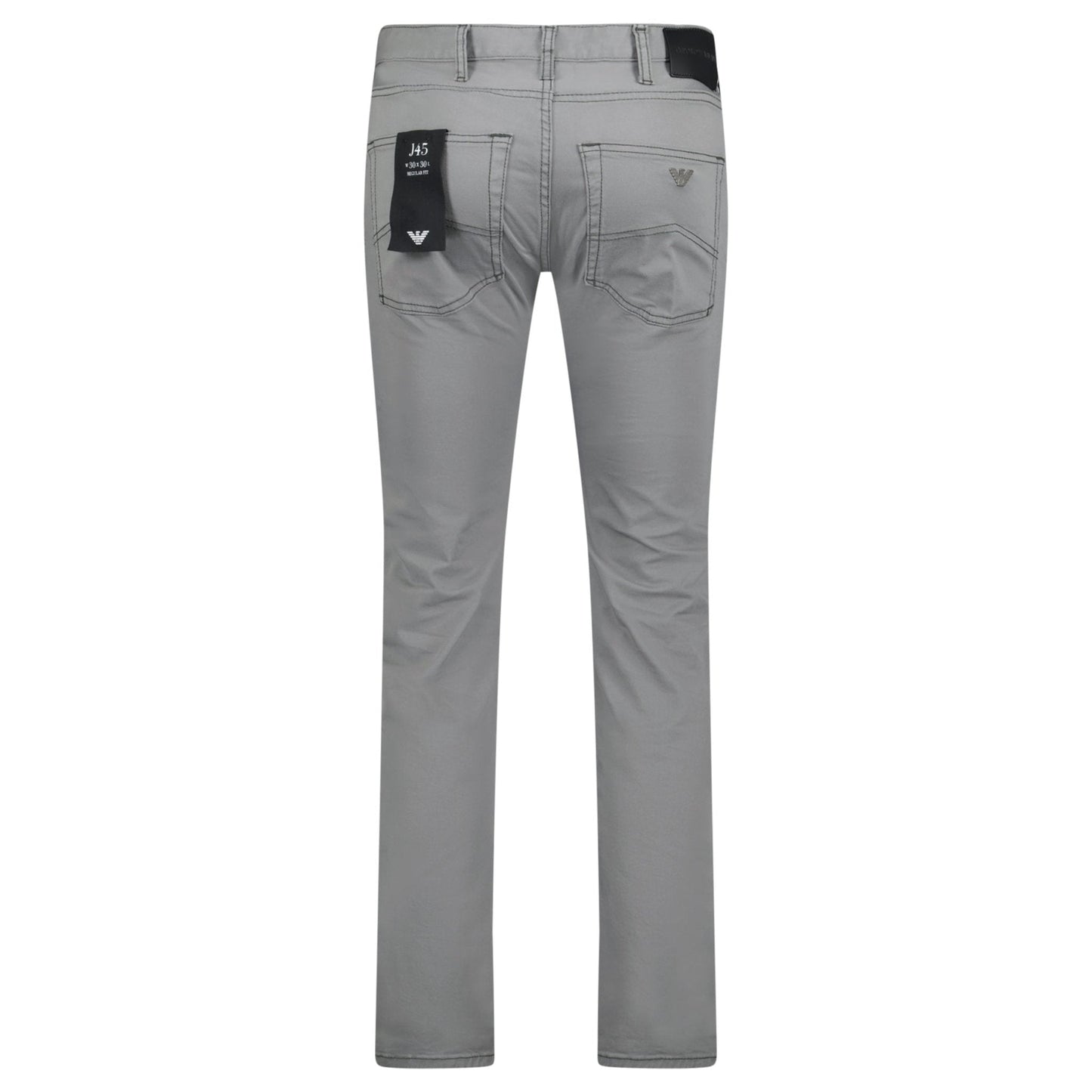 Emporio Armani J45 Slim Fit 5 Pocket Silver Eagle Black Belt Patch Jeans Grey