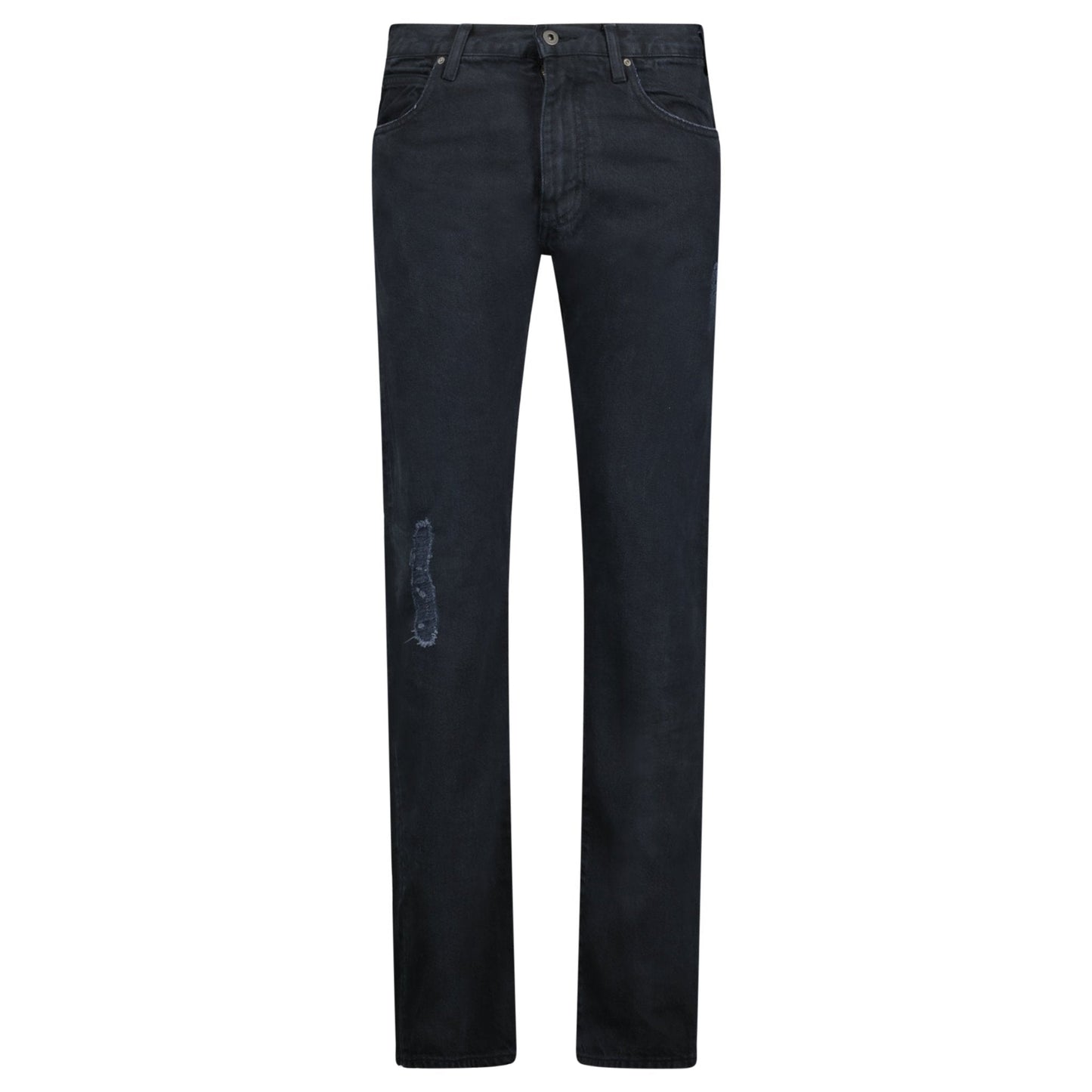 Emporio Armani J45 Slim Fit 5 Pocket Silver Logo Distressed Patch Jeans Black