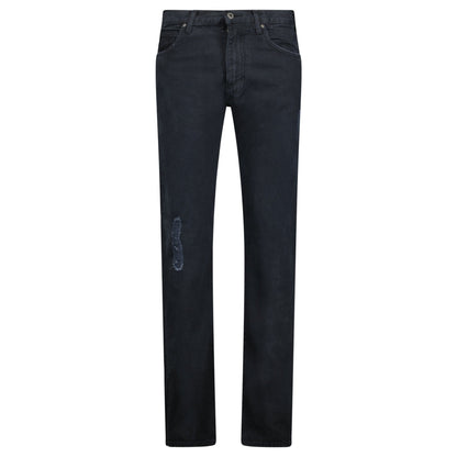 Emporio Armani J45 Slim Fit 5 Pocket Silver Logo Distressed Patch Jeans Black