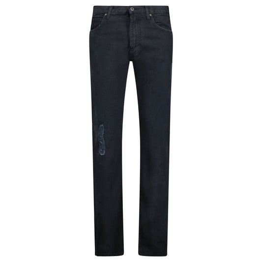 Emporio Armani J45 Slim Fit 5 Pocket Silver Logo Distressed Patch Jeans Black