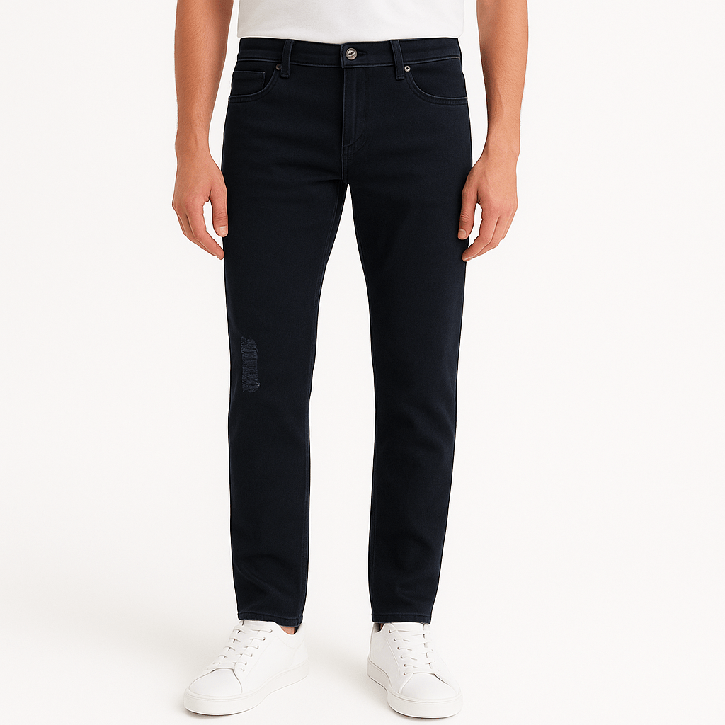 Emporio Armani J45 Slim Fit 5 Pocket Silver Logo Distressed Patch Jeans Black
