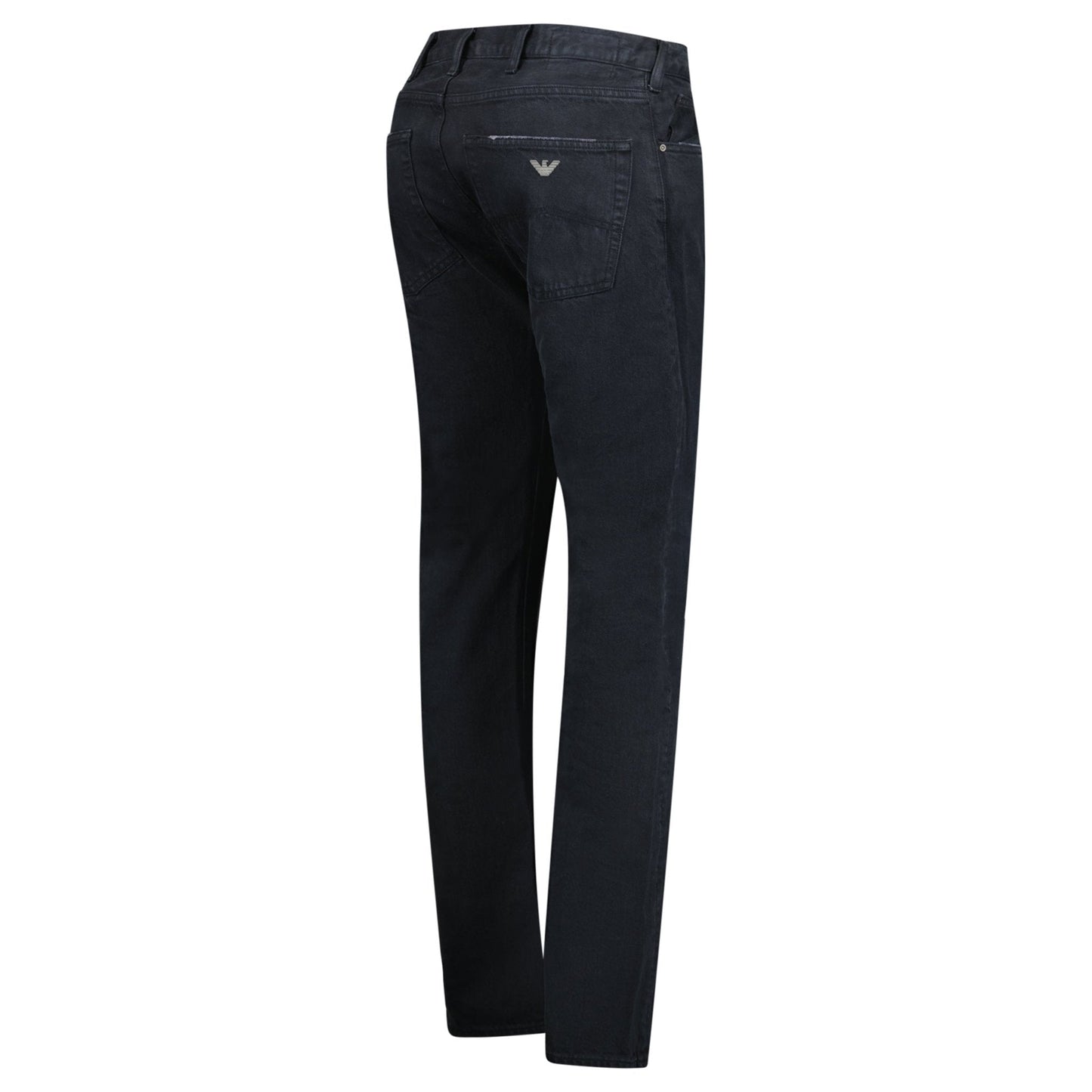 Emporio Armani J45 Slim Fit 5 Pocket Silver Logo Distressed Patch Jeans Black