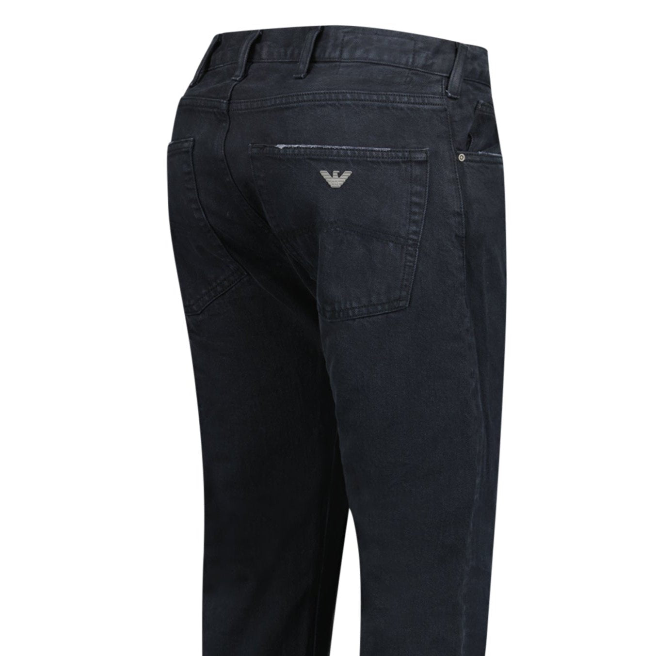 Emporio Armani J45 Slim Fit 5 Pocket Silver Logo Distressed Patch Jeans Black