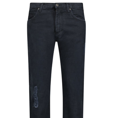 Emporio Armani J45 Slim Fit 5 Pocket Silver Logo Distressed Patch Jeans Black