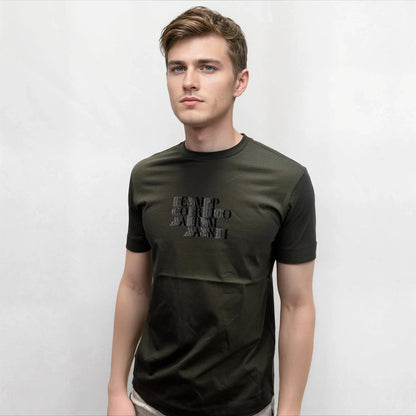 Emporio Armani Velvet Writing Logo Mercerised T-Shirt Khaki Green
