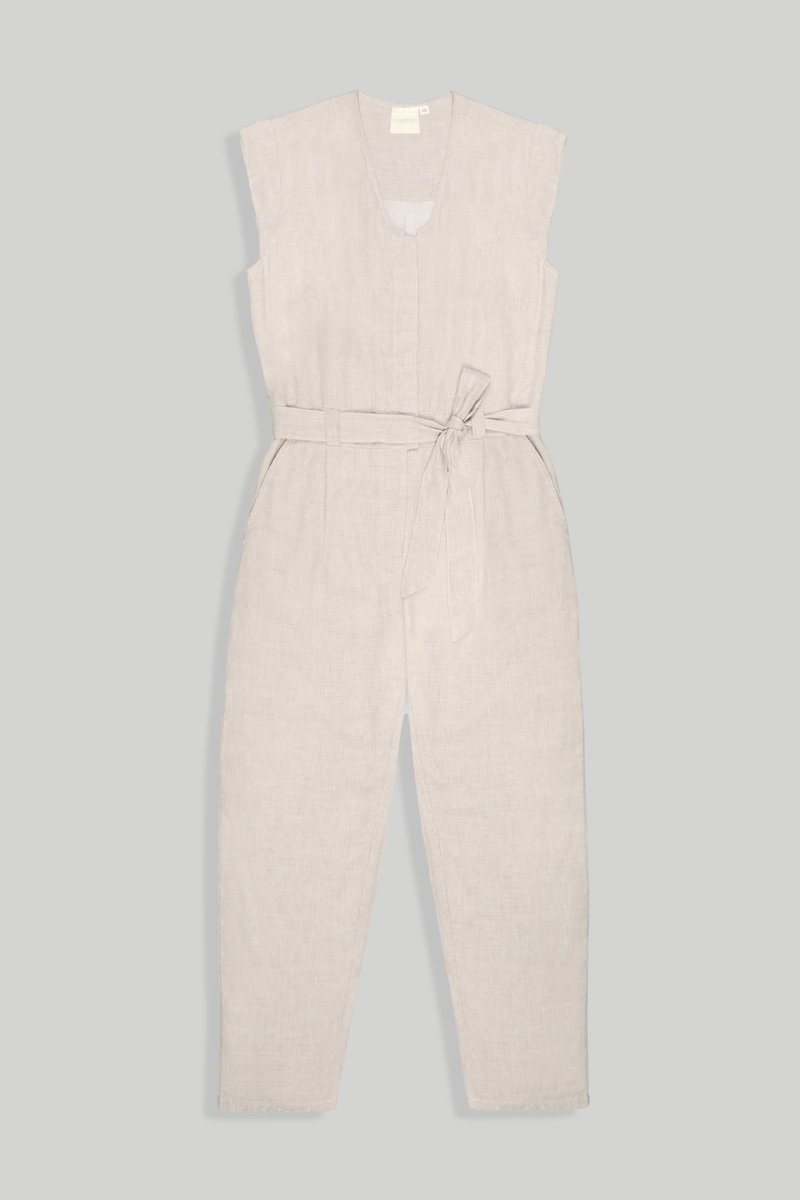 Light Beige Jumpsuit with V-Neck and Straight-Cut Legs | 100% Hemp for All-Day Comfort