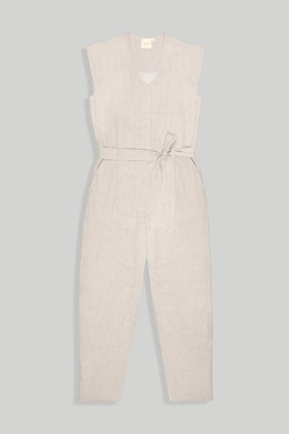 Light Beige Jumpsuit with V-Neck and Straight-Cut Legs | 100% Hemp for All-Day Comfort