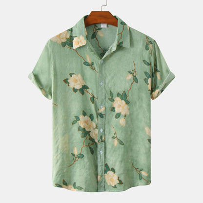 Men's Plus Size Summer Loose Short Sleeves Shirt Retro