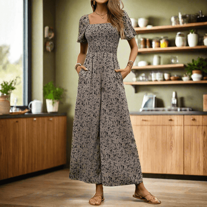 Fashion Commuting Style Jumpsuit for Women - Printed Wide-Leg Pants in Apricot, S-XL