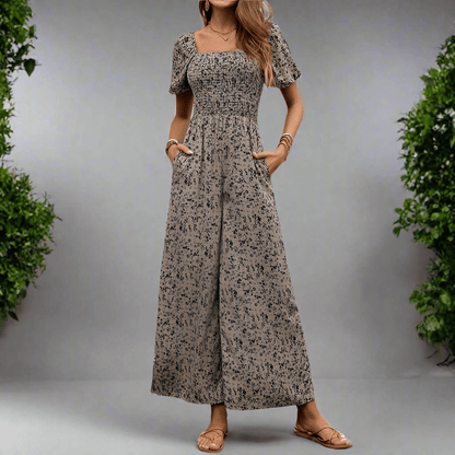 Fashion Commuting Style Jumpsuit for Women - Printed Wide-Leg Pants in Apricot, S-XL
