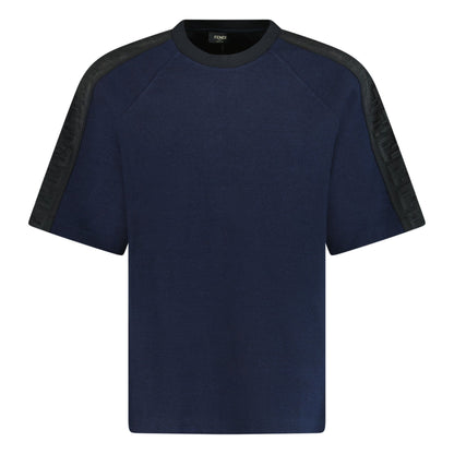 Fendi Mesh Sleeve Crew Neck T Shirt Navy