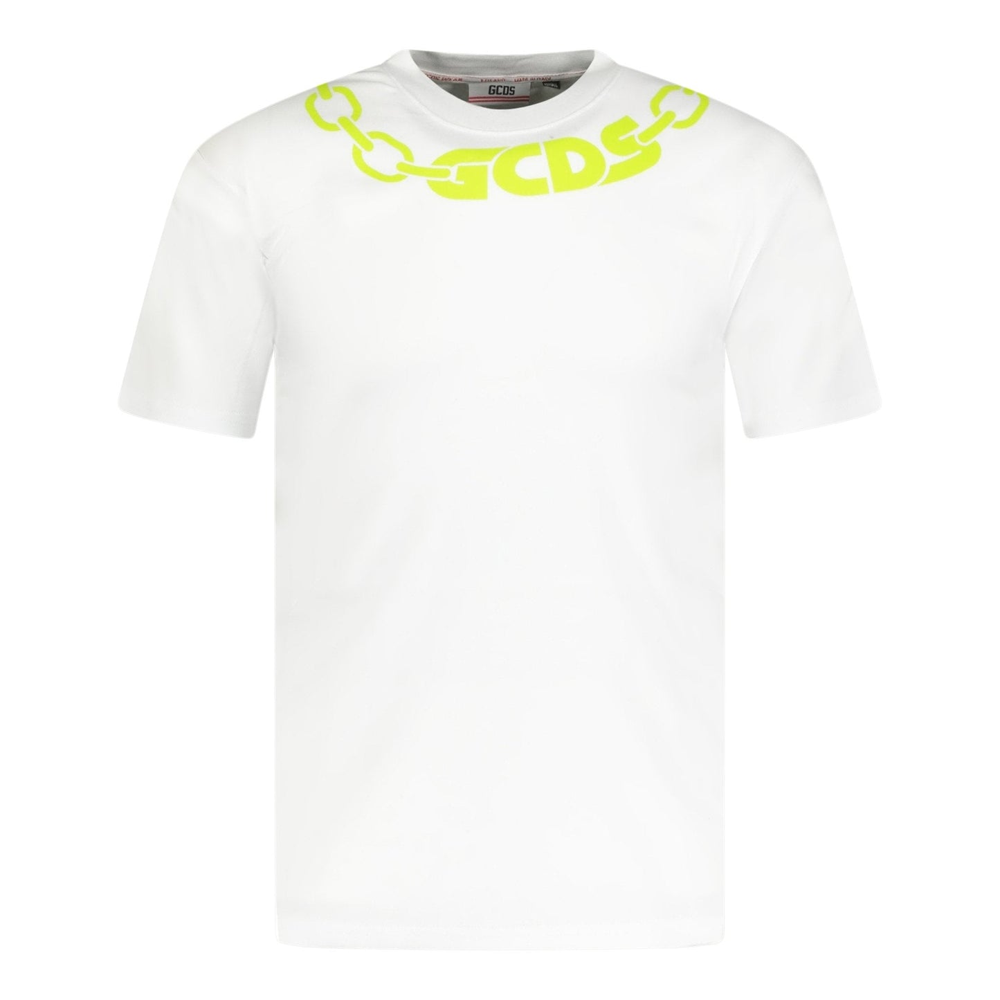 GCDS Chain Print T-Shirt White & Lime Green