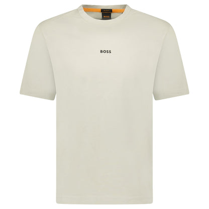 Hugo Boss Relaxed-Fit T-Shirt in Stretch Cotton with Logo Print Beige