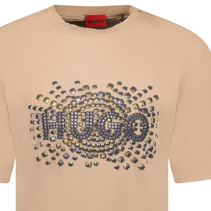 Hugo Boss Studded Logo Cotton-Jersey T-Shirt Brown