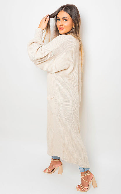 Chunky Knitted Balloon Sleeve Long Maxi Cardigan