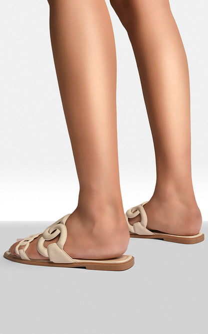 Comfortable Flat Sandals with Double Leather Chain For Women