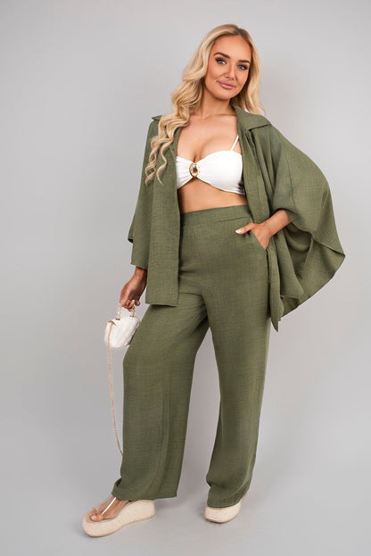 Button Down Long Sleeve Shirt and Wide Leg Trousers Co-ord Set
