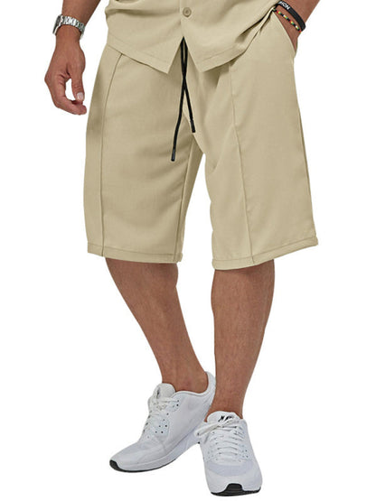New men's new lapel casual shirt shorts two-piece set