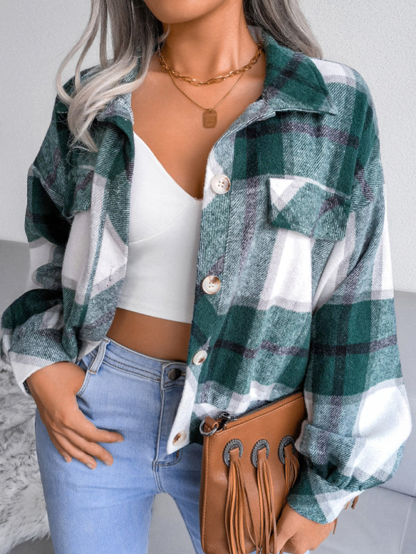 Women’s Thick Collared Plaid Flannel Cardigan With Button Front And Front Pockets