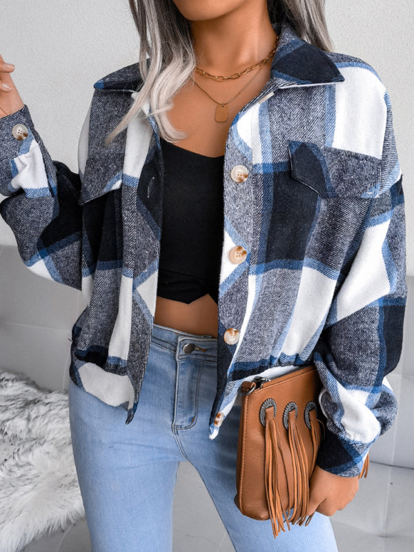 Women’s Thick Collared Plaid Flannel Cardigan With Button Front And Front Pockets