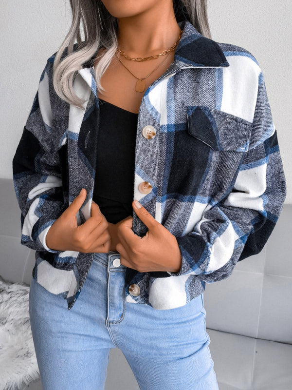 Women’s Thick Collared Plaid Flannel Cardigan With Button Front And Front Pockets