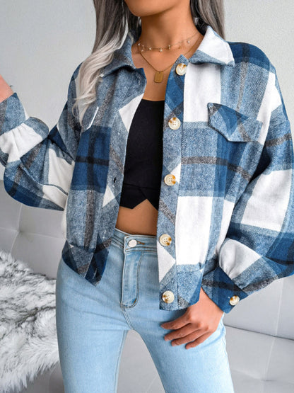 Women’s Thick Collared Plaid Flannel Cardigan With Button Front And Front Pockets