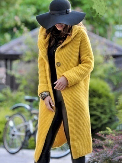 Women’s knit V neckline hood detail long sleeve ribbed trimming sweater jacket