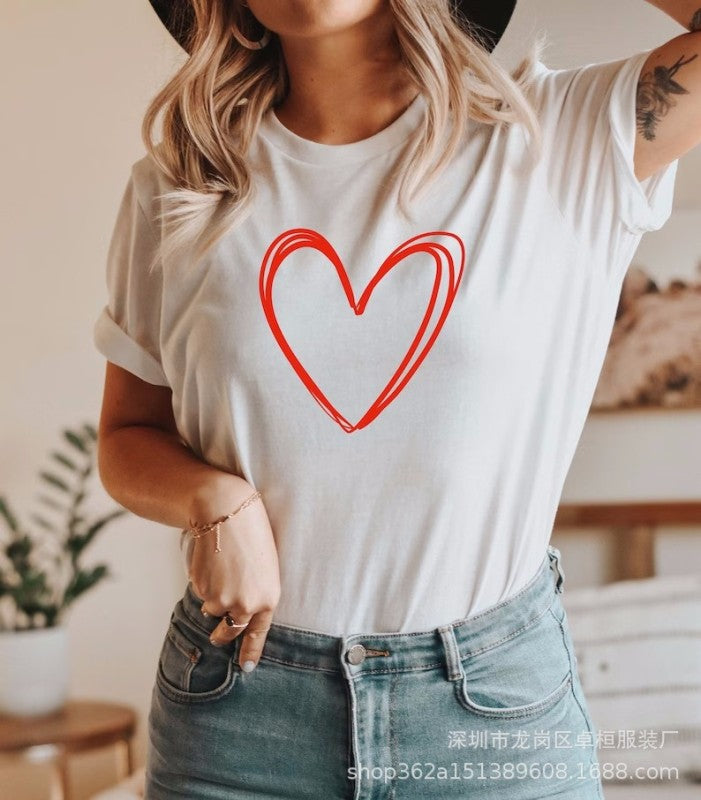 Women's Love Print Crew Neck T Shirt