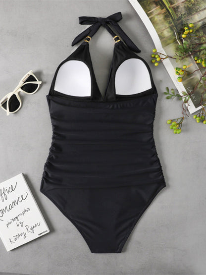 Women's Plunge Halter One-piece Swimsuit