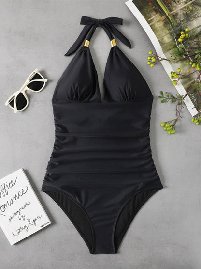 Women's Plunge Halter One-piece Swimsuit