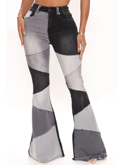 Women's Colorblock High Waist Flared Jeans
