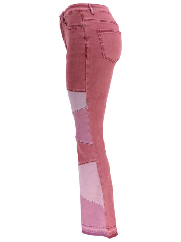 Women's Colorblock High Waist Flared Jeans