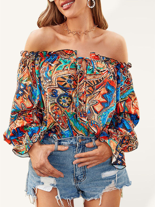 Women's Tie-dyed Tie Front Off-the-shoulder Top