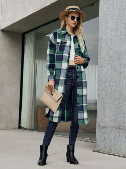 Women's Leopard Plaid Print Plush Stitching Contrast Color Warm Long Sleeve Jacket