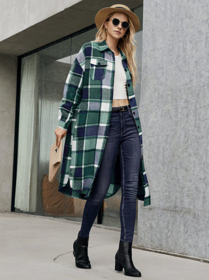 Women's Leopard Plaid Print Plush Stitching Contrast Color Warm Long Sleeve Jacket