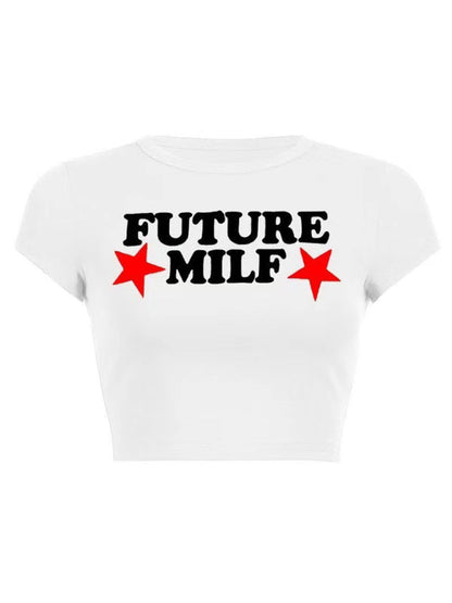 Women's Trendy Short Tight Lettering Printed T-Shirt Hot Girl Top