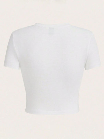 Women's Trendy Short Tight Lettering Printed T-Shirt Hot Girl Top