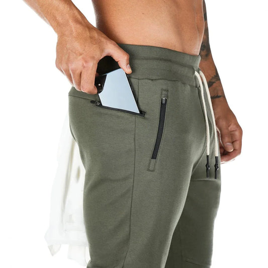 Jogger Pants, Gym Sweat Trousers Side Zipper Pockets Slim Fit  Trousers for Men