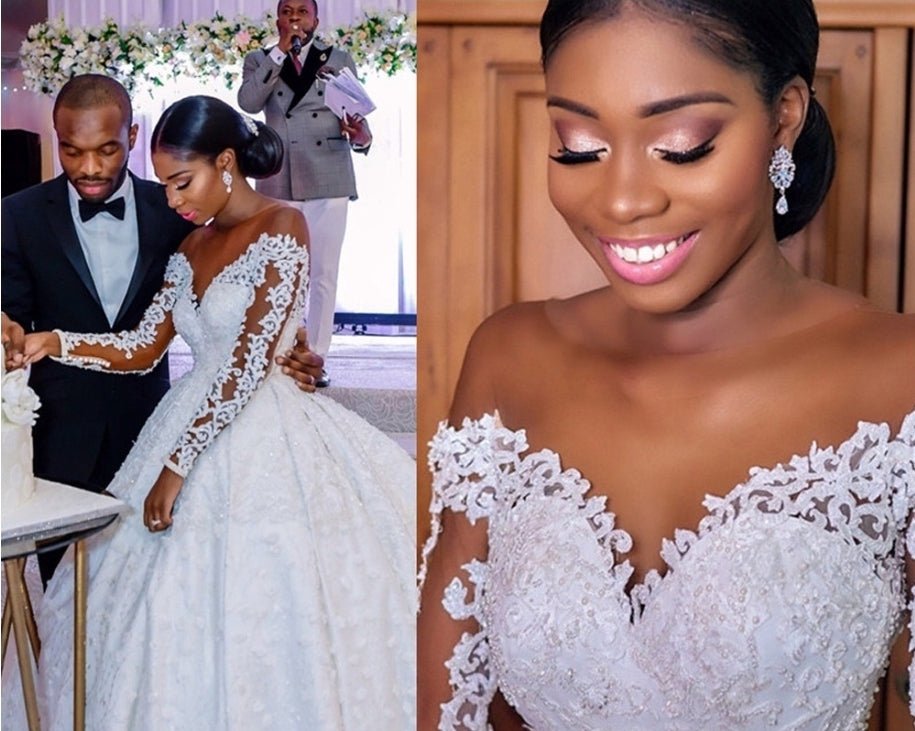 Lace Wedding Dress with Pearl Detail - Sizes 2-16, Elegant Bridal Gown in White