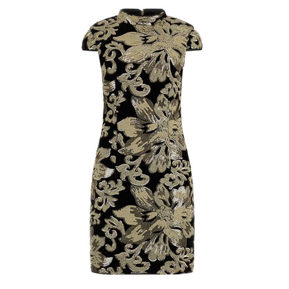 Guess Mandarin Collar Armholes Velvet Women Knee-Lenght Dress W3RK60-KBE30
