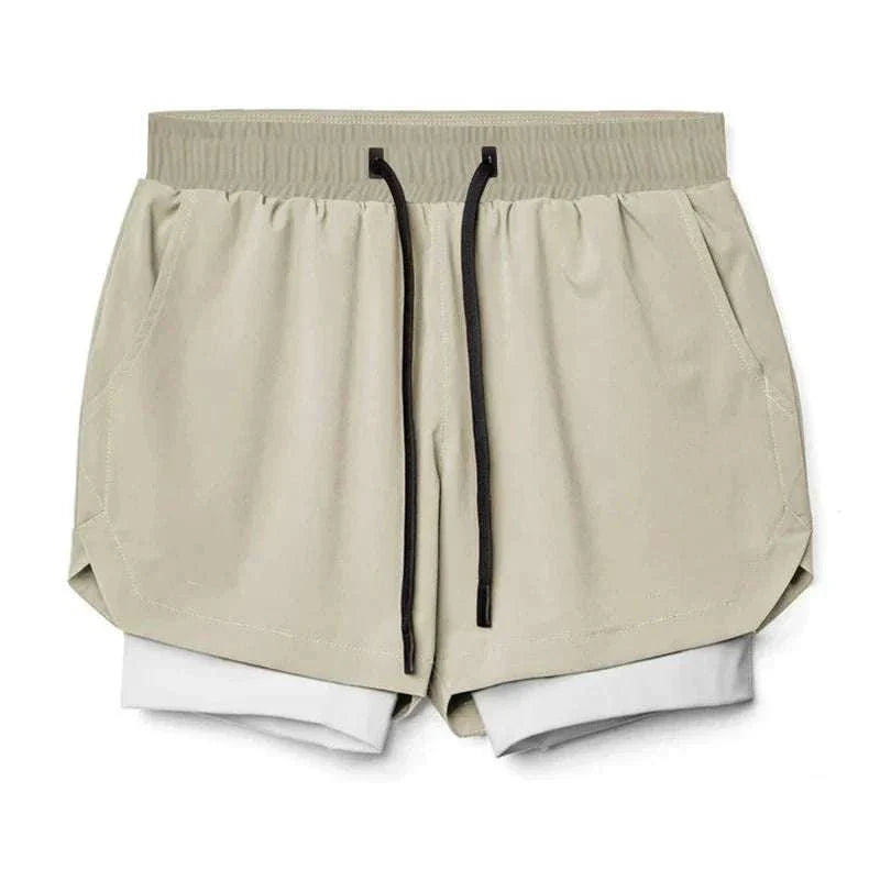 Men 2 in 1 Fitness Gym Shorts With Towel Loop Breathable Shorts