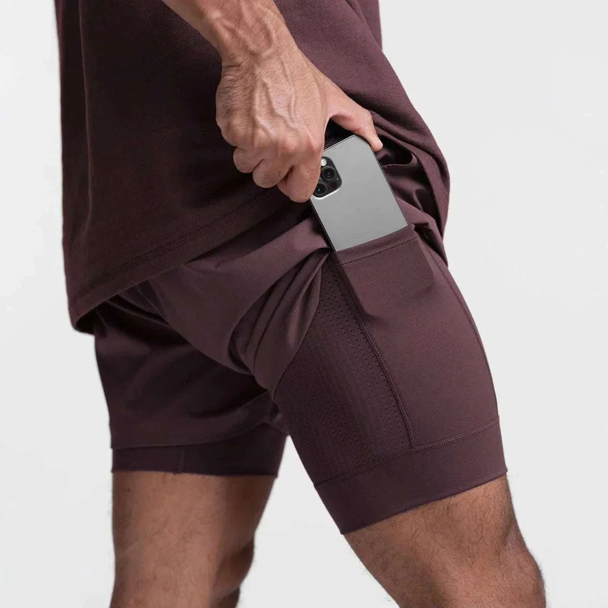 Men 2 in 1 Fitness Gym Shorts With Towel Loop Breathable Shorts