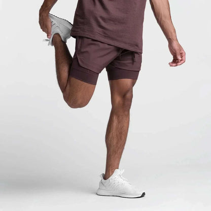 Men 2 in 1 Fitness Gym Shorts With Towel Loop Breathable Shorts