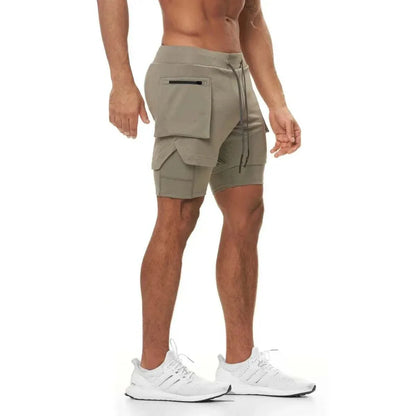 Men 2 in 1 Running Training Joggers Gym Shorts With Phone Pocket